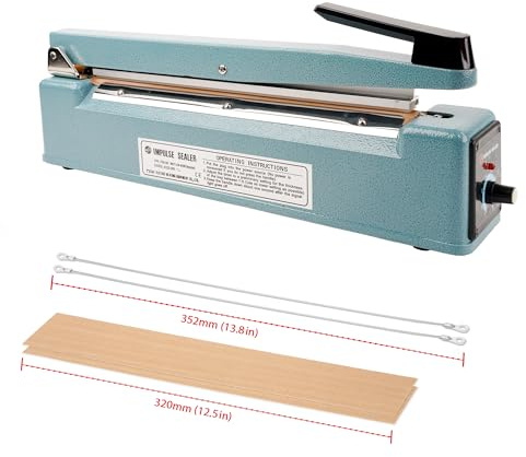 Rightpak TEW Metal body Impulse Heat Sealer, Plastic Bag Sealer Impulse Sealer Food Sealer Bag Packing Machine For MPET/PET/PE/PP Plastic Bag Sealer (TISH-HHS300)