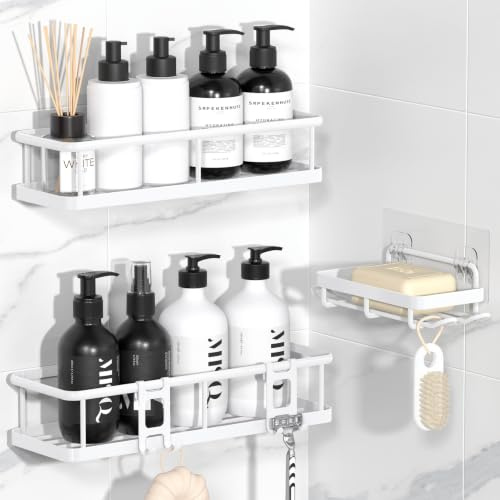 YASONIC Duschablage Ohne Bohren Set, 100% Rostfreie Duschregal (3-Teilig) | Große Kapazität Badezimmer Organizer, Badregal Ohne Bohren, Schneller Wasserablauf, Shampoo Halterung für Dusche