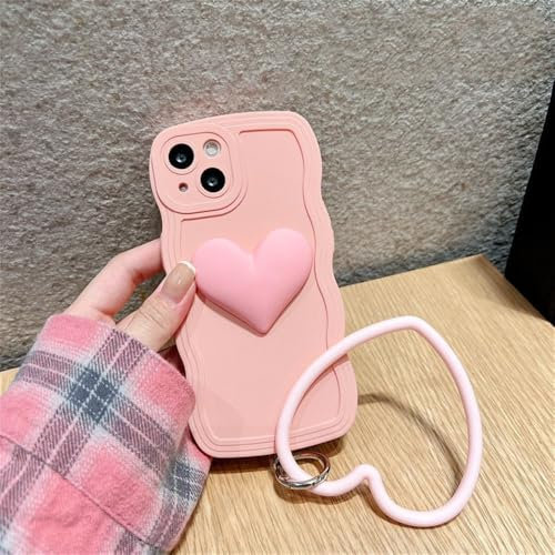 SYZLLM Custodia con braccialetto con ciondolo d'amore per iPhone 15 14 13 12 11Pro Max 14 15 Plus 12 13 Mini Cover antiurto, rosa, per iPhone 15 Pro