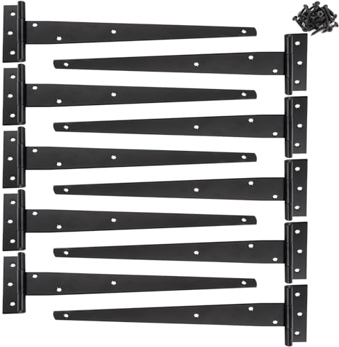 GBACHOOSE 10 Pack T Strap Hinges 12 Inch Heavy Duty Gate Hinges with Screws Black Tee Hinge for Gate Door Shed Doors and Barn Doors