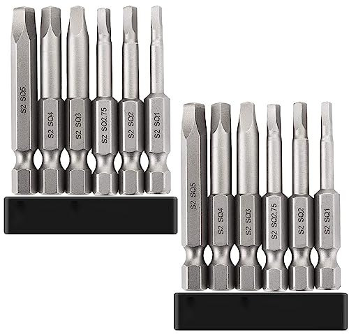 12pcs Embouts de Tournevis Magnétiques à Tête Carrée Embout Carré Visseuse | Saipor S2 Acier pour Perceuse-visseuse, Hex Tige Embouts de Vissage Magnétique, SQ1, SQ2, SQ2.7, SQ3, SQ4, SQ5
