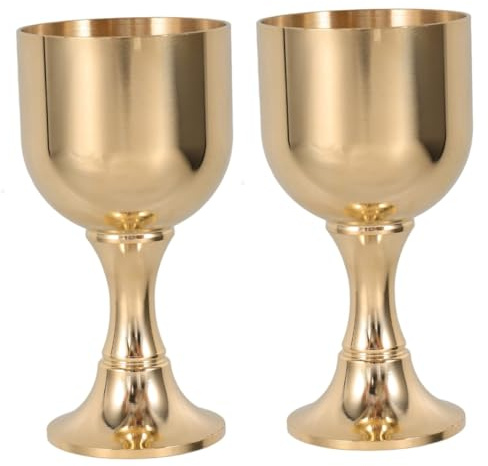QWFVHJ Copa de Comunión, Copa de Cáliz Vintage, Copa de 2 Piezas Copa en Relieve Copa Santa Copa de Cena Copas de Vino Retro Copa de Vino Copa de Cáliz de Altar Dorado Cáliz