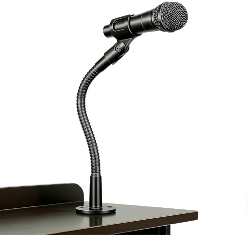 KF25 9-Inch Heavy-Duty Gooseneck Mic Stand with Flange Mount for Podium | Microphone holder for podiums, lectures, and podcast desks, up to 3.5 lb, with mic clip, adapter, and 10 cable ties