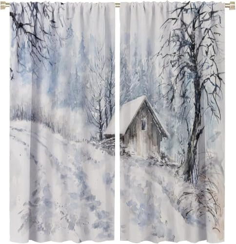 Vorhang Blickdicht Gardinen Mit Ösen - 2 Stücke 140X160 cm (B + H) Verdunklungsvorhänge 3D Waldlandschaft Muster Thermovorhang Für Kinderzimmer Wohnzimmer Schlafzimmer Weihnachtsgardinen-368797320