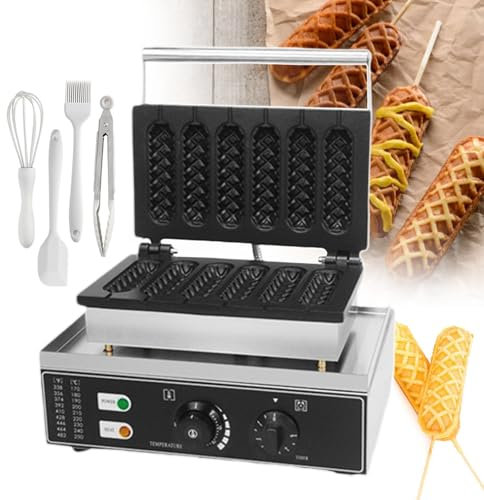 pealiritansemen Macchina per Hot Dog con Muffin Commerciale, Macchina per Waffle con Corn Dog, Materiale in Acciaio Inossidabile, Controllo della Temperatura 50-300℃, Timer 0-5 Min, per Ristoranti