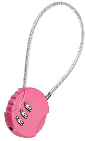 TOP-VIGOR 1 lucchetto a combinazione da 20 cm, 3 cifre, impermeabile, ripristinabile, con cavo metallico, lucchetto antifurto per bagagli, palestra, armadietto, recinzione, zaino, rosa