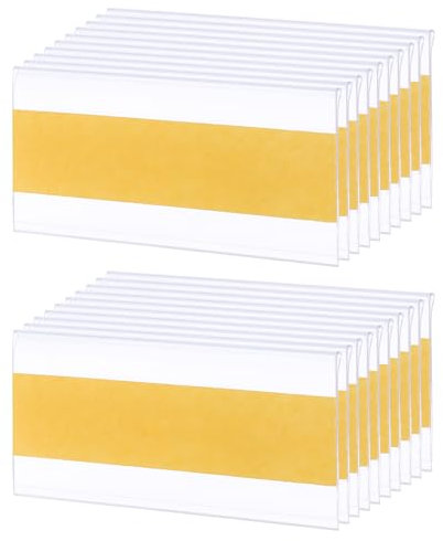 QUARKZMAN 30 Stück Selbstklebende Etikettenhalter Regal Tag, 1,7 x 3,5 Zoll Regalstreifen Preisschild Indexkarte Klare Etikettenhalter mit Papierschild für Supermarkt Bibliothek Bücherregal