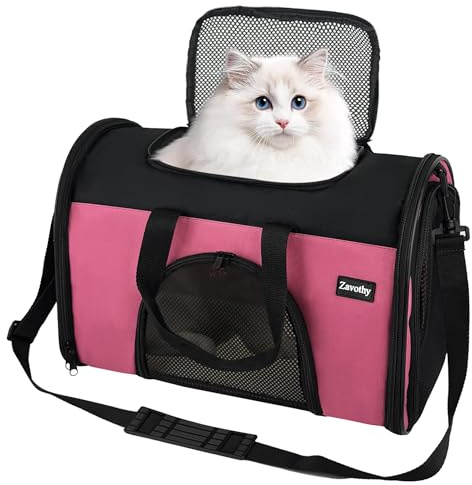 Zavothy Transportín para Perros Gatos Bolsa, Transportín Plegable, Correa de Hombro Ajustable, Transportadora Perros Gatos Antracita, S, Roosa