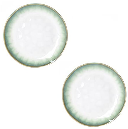 Juego de 2 Platos Llanos de cerámica de 8 Pulgadas, Verde y Blanco