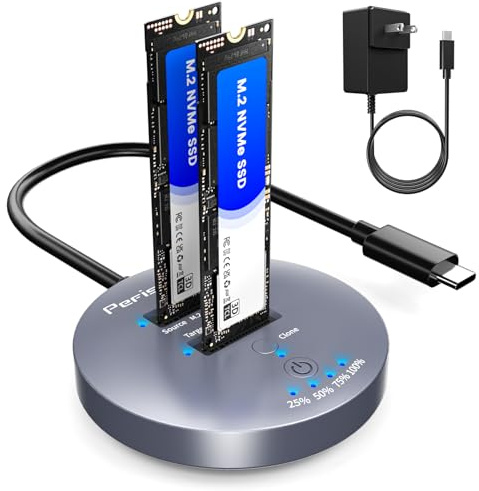 M.2 NVMe SSD Cloner Dock, 10Gbps Dual-Bay NVMe a USB Enclosure Soporta clon sin conexión, UASP, adaptador de carcasa SSD USB 3.2 Gen 2, estación de acoplamiento M.2 para SSD tamaño 2230/2242/2260/2280