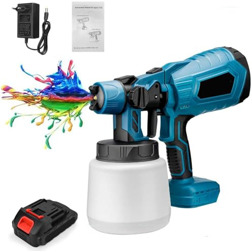 Pistolet a Peinture sans Fil, Pistolet Peinture Electrique Batterie avec 1x1.5Ah Batteries, 800ml, PulvéRisateurs de Peinture sans Fil pour Maison, Armoires, Clôtures, Plafonds (B)