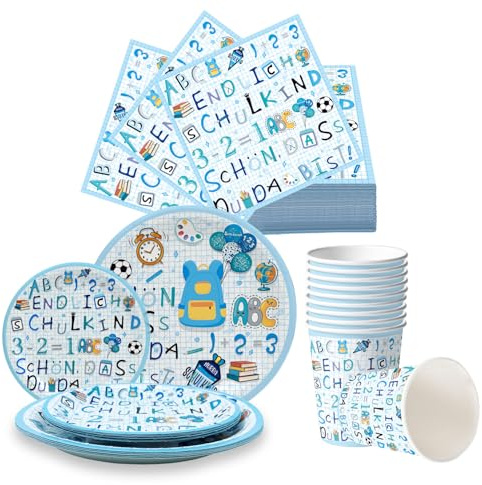 Pappteller Einschulung Schulanfang Pappgeschirr Set Teller Becher