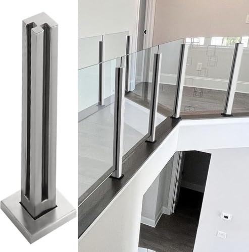 Poteau de Garde-Corps en Verre, Poteau de Protection pour Rampe d'escalier, Plate-Forme carrée pour terrasse, Balustrade d'escalier de Jardin en Panneaux de Verre/Plastique/Bois (Poteau d'a