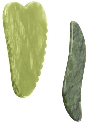 2 Stück Gua Sha Werkzeug, Natürlicher Jade Gua Sha Stein, Massagesteine für Lymphdrainage, Ganzkörperanwendung Beine Rücken, Gesichts, Nackenmassagegerät, Hautpflege Geschenk für Frauen