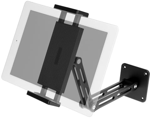 QWORK® Soporte de Pared para tabletas, Aluminio, con Base giratoria de 360°, Ajustable en Altura y Plegable para Dispositivos de 4.7-13 Pulgadas.