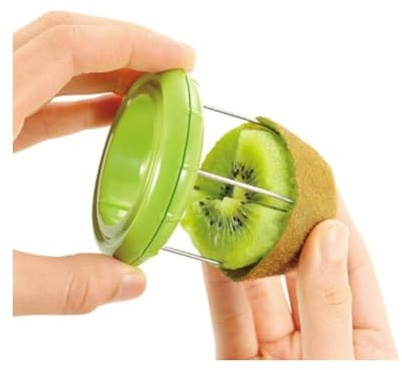 Paquete de 2 peladores de frutas y verduras suaves fáciles de usar, rebanador, desmenuzador y cuchara para kiwi, mango, etc., color verde