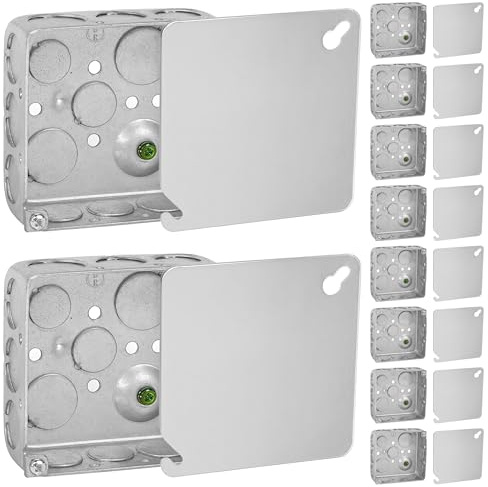 OHLECTRIC 4x4 Electrical Junction Boxes with Blank Covers (10-Pack) 1-1/2 Inch Deep, 21 Cu. in. 4 Inch, Heavy-Duty Metal Outlet Boxes, Bulk Pack Steel Box Duplex Receptacle & Black Cover, UL Listed