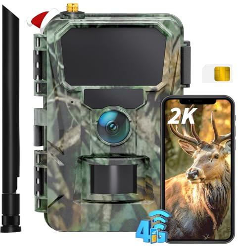 CEYOMUR 4G LTE Fototrappola con SIM, 2K 48MP Fototrappola Notturna Trasmissione Immagini su Smartphone con Sensore di Movimento, Fotocamera con Scatto 0,2s, Archiviazione Cloud/TF, Impermeabile IP66