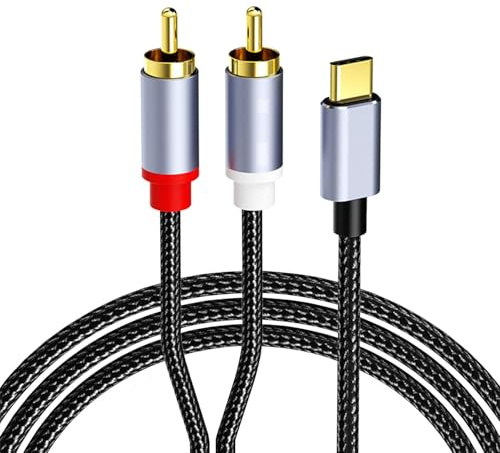 Yiranfuyao 2 Meter USB C to 2 RCA Audio Cable, Type C to RCA Male Y Splitter Audio Cable, Nylon Braided Phono Red White Audio DAC Lead for Smartphone Tablet Speaker Car Stereo Amplifier