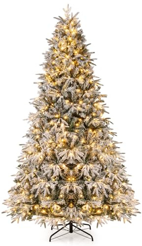 LIFEZEAL 240/270 cm Sapin de Noël Artificiel Enneigé Illuminé | Arbre de Noël avec 1646/2198 Branches Denses et 460/600 LEDs pour Maison et Bureau