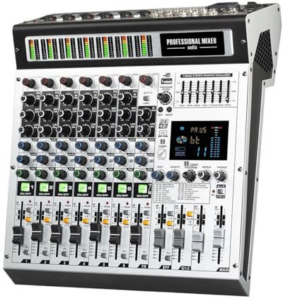 Mixer Audio, 8-kanals Mixerkonsol, Professionell Ljudmixning, 99 Digitala Effekter, Ljudkontrollkonsol, DJ-konsol, Scenfträdande för livestreaming