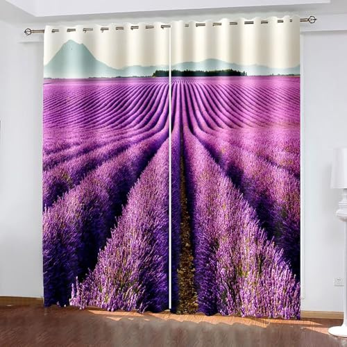 Wycian Fertiggardinen Vorhänge Grau Lila 2 Er Polyester Berge Lavendelfeld H160 X B132Cm für Schlafzimmer
