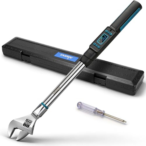 DISEN Llave dinamométrica digital ajustable de 6.8-135 N.m, llave dinamométrica electrónica de 22.8 pulgadas con extremo abierto de 38 mm y unidad cuadrada de 14 x 18 mm, ± 2%, modo dual, LED y alerta