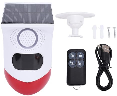 aqxreight Alarme Stroboscopique Solaire avec Capteur de Mouvement WiFi 120db Son IP67 étanche Sirène de sécurité Extérieure Télécommande pour Tuya