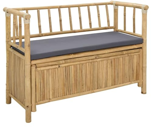 Mhdvray Garten-Aufbewahrungsbank, Sitzbank mit Stauraum aus Bambus, Moderne Gartenbank für Terrasse, Balkon und Wohnbereich, 110 x 47 x 80 cm, Truhenbank für Innen- und Außenbereich