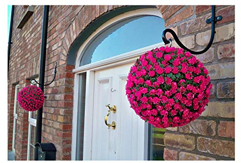 Pair of Best Artificial 28cm Pink Rose Topiary Hanging Flower Balls