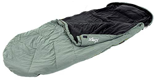 Lucx Nightcat Angelschlafsack - 5-Season Sleeping Bag für Karpfenangler bis -10 °C - Warmer Schlafsack mit Fleecefutter & Tragetasche, olivgrün, 28×28×52 cm