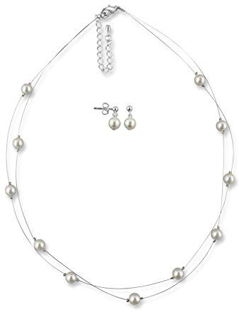 Rivelle Damen Schmuckset Hochzeit creme Brautschmuckset Perlen Ohrringe Collier Kette Modeschmuck Geschenkbox