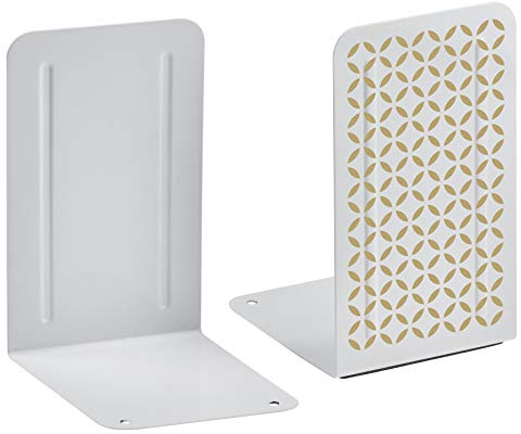 Acrimet Premium Buchstützen aus Metall rutschfest Schwerlast (Weiß Buchstütze mit Gold Design) (1 Paar)