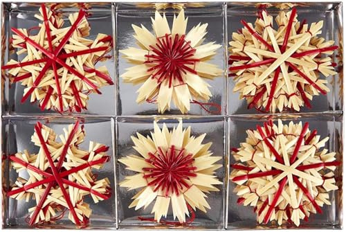 HEITMANN DECO Weihnachstbaum-Schmuck - Stroh-Anhänger 16-teiliges Set - Christbaum-Behang aus natürlichem Material, Christbaumanhänger rot beige