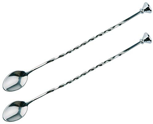 Buddy´s Bar - Barlöffel, hochwertige Barlöffel, lebensmittelecht, gedrehter Stiel inklusive Stößel, 27 cm lang, Edelstahl poliert, 2 Stück