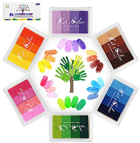 Funxim 24 Farben Stempelkissen Set, Fingerabdruck Stempelkissen Ungiftig Abwaschbar Tinte Stamp Pad für Papier Handwerk Stoff Malerei DIY Geburtstag Geschenk (6 Pack)