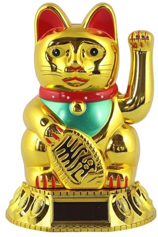 Freak Scene Glückskatze - Maneki-Neko - Winkekatze Solar - runder Sockel - 18 cm - Gold