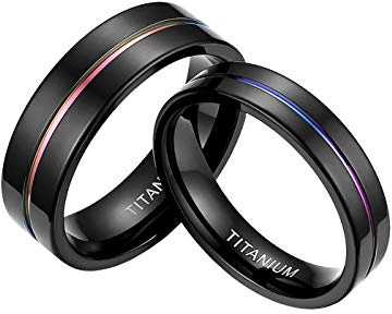 Mabohity Herren-Ring Titan-Ring mit Groove Titanium 5mm/7mm Breit Ehering Verlobungsring Trauring Freundschaftsring Partnerring Paar Hochzeit Band, schwarz blau, Größe 62