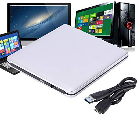 Lazmin Lecteur de DVD Externe USB 3.0, graveur de DVD/CD-RW Pilote Portable Slim Lecteur de CD Optique pour Ordinateur Portable Netbook (Argent)