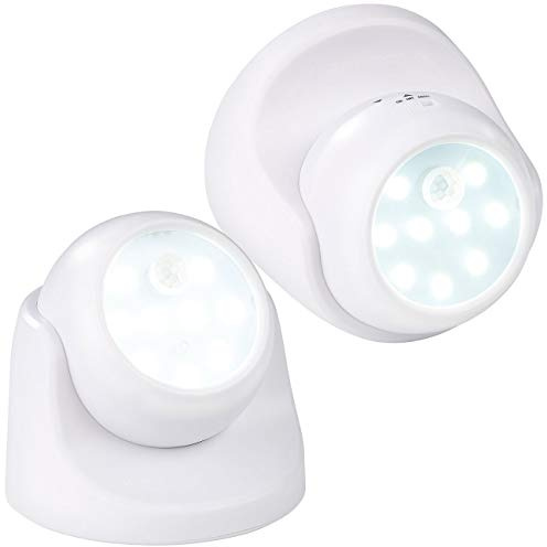 Luminea Bewegungsmelder Batterie: 2er-Set kabellose LED-Strahler, Bewegungssensor, 360° drehbar,100 lm (Bewegungsmelder innen mit Batterie, Lampe mit, Spot)