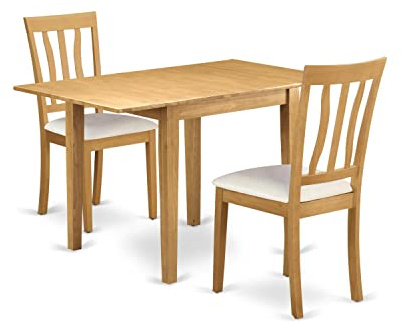 East West Furniture NDAN3-OAK-LC 3-teiliges Esstisch-Set für kleine Räume, enthält einen rechteckigen Esszimmertisch mit Dropleaf und 2 Kunstleder-Polsterstühlen, 76,2 x 121,9 cm, Eiche
