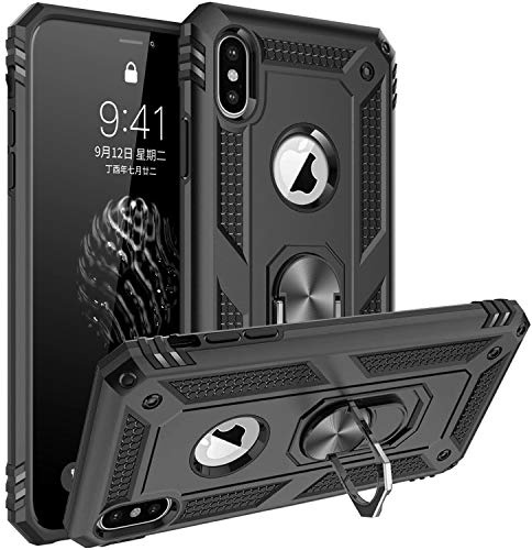 FETRIM Coque pour iPhone X, Étui Antichoc Cover Anti Housse avec Bague Rotatif Support pour Apple iPhone X/XS Noir