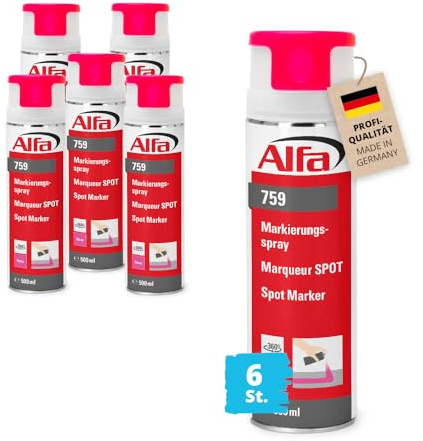 Alfa 6x Markierungsspray Neon-Pink 500 ml – Baustellen-Markierspray (3 l) | Profi-Qualität - 360 Grad Überkopffunktion für Asphalt, Beton und Holz - Schnelltrocknend und Haftstark