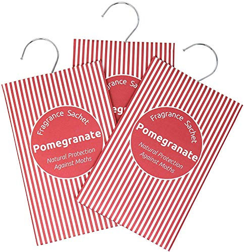 Fragrance Scented Sachet Bags, Natural Moth Repellent, Pack of 3, Pomegranate, Wardrobe Air Fresheners, Storage & Clothing Odour Prevention, Wardrobe Fresheners, Scented Sachets