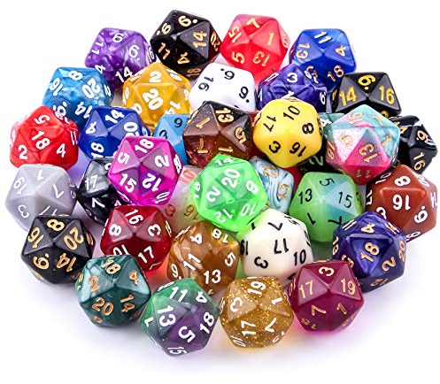 SIQUK 35 Stück Polyedrisch Würfel Set mit Schwarz Beutel, 20 Seitige Würfel Bunt Würfel Spiel Würfel für DND MPG MTG Dungeons und Dragons(Zufällige Farbe)