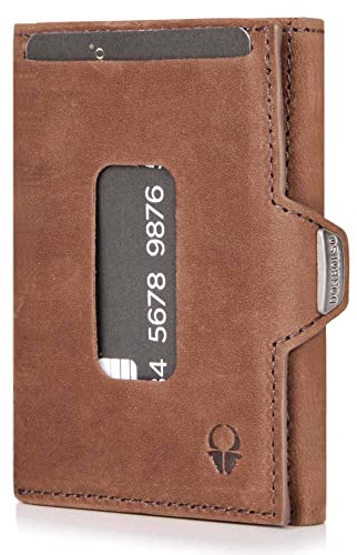 DONBOLSO Wallet XS Kartenetui Herren - EC-Karten- & Slim Wallet mit RFID-Schutz - Leder Geldbörse für Herren & Damen - Mini Portemonnaie (Braun Vintage, ohne Münzfach)