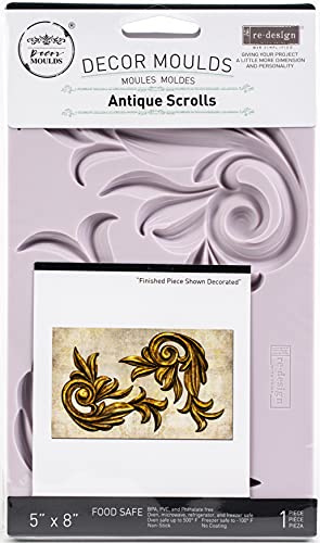 Redesign with Prima Redesign Furniture Decor Moulds® Antique Scrolls 5x8,8Mm Thickness for Funiture Dresser, Chocolate,Cake,Candy,Backery,Soap,Polymer Clay, earthen Clay,655350650414