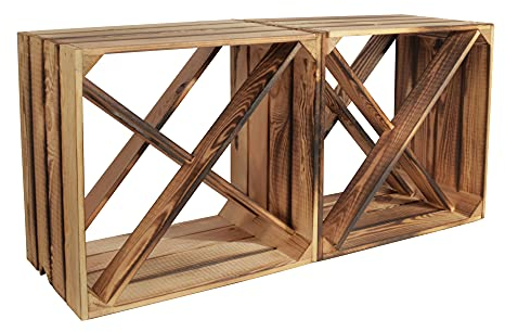 CHICCIE 2 Set Weinregal Wino aus Holz - Geflammt X Regal Holzkiste