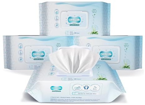 Comfy Life Premium Full Body Cleansing Wet Wipes For Adults - Large Luxury Fresh-feel Rinse-free Fragrance-free Bed Bath Incontinence Hygiene Intimate-care Soft Sheets (4 Pack (320 Wipes)