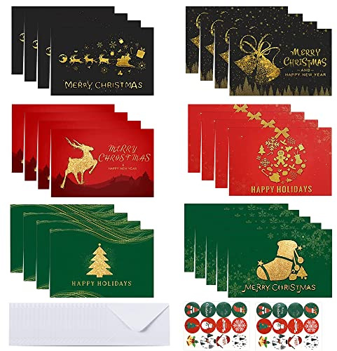 WELLXUNK 24 Piezas Tarjetas de Navidad con Sobres, Tarjetas De Navidad, Tarjetas Felicitación Navidad, Tarjetas Navideñas, con Sobres y Pegatinas, Invitación Eventos y Navidad Celebración